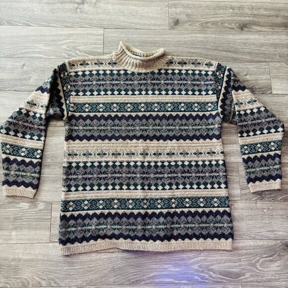 Vintage Ilanco Fair Isle Sweater Womens Small Purple Green Knit Pullover Jumper - Picture 1 of 16